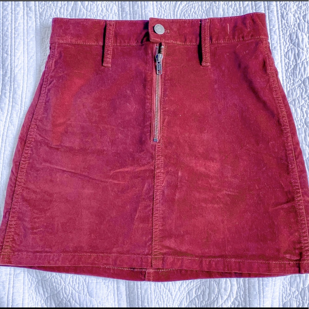 Madewell Velour Red Denim Mini Skirt Stretch